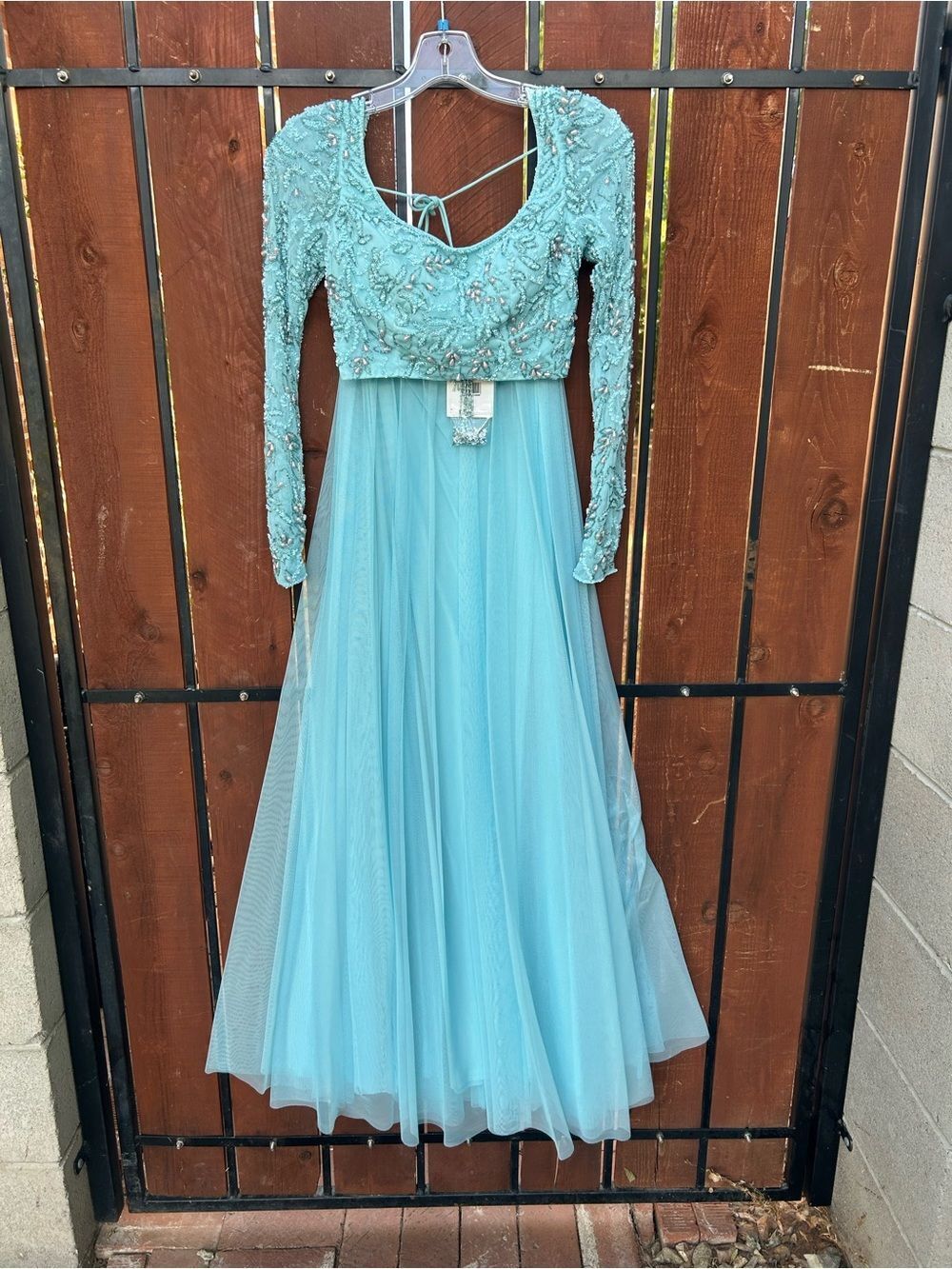 Sherri Hill beaded two piece chiffon long sleeve 53559 light blue size 0 NWT